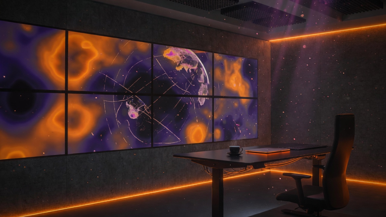 Cybersecurity operations room with threat maps